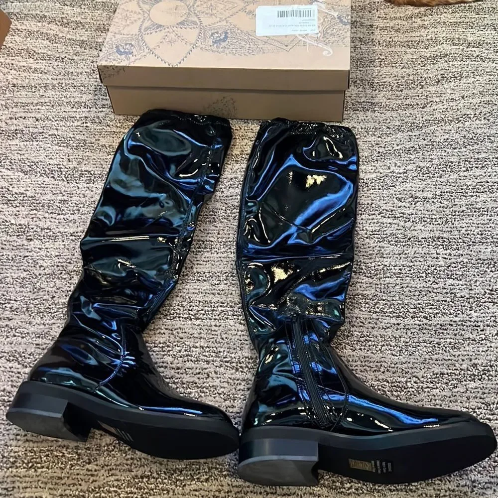 Free People Go Go Gloss Over-the-Knee Boots – Black Patent – Size 10 – NWB
